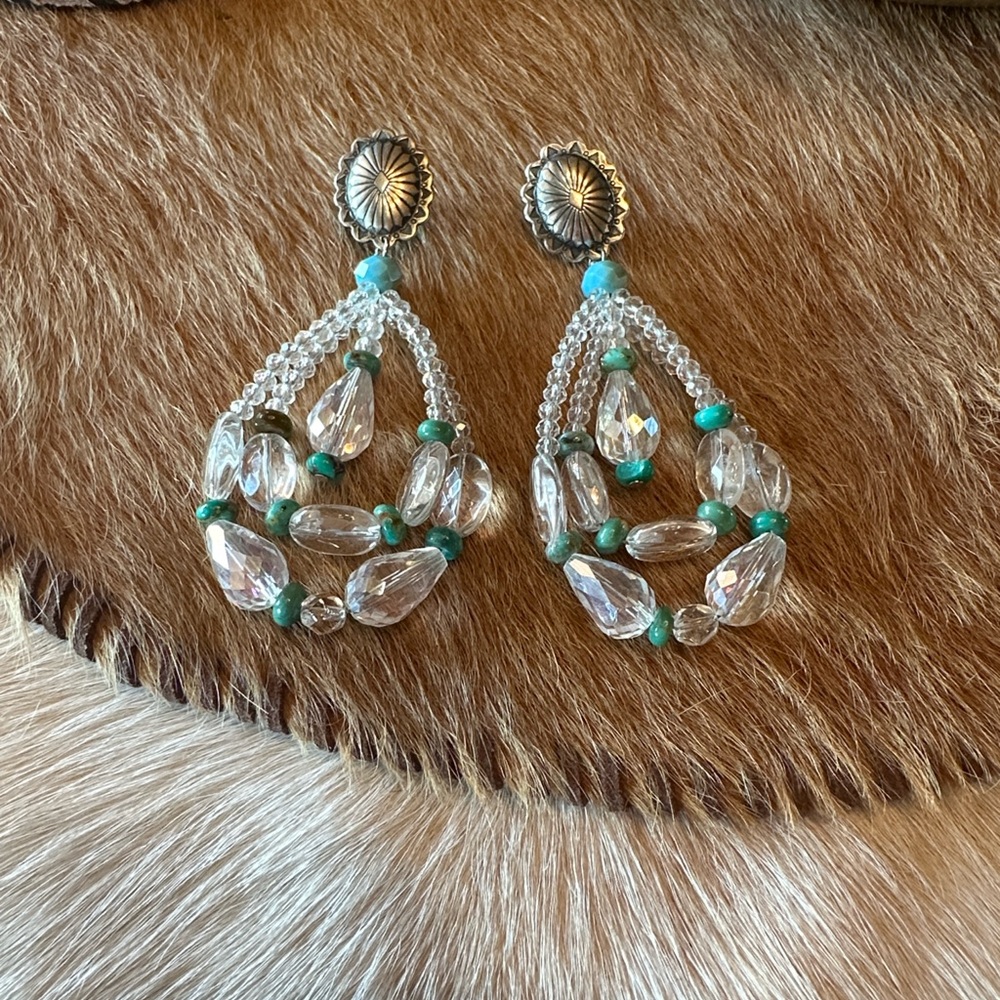 Paige Wallace crystal clear bead and turquoise southwest earrings